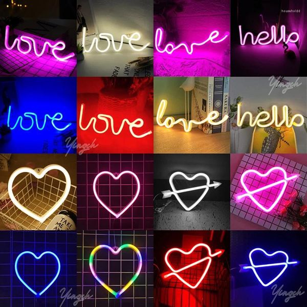 Veilleuses Bonjour Coeur Amour Néon Signe LED Lampe De Modélisation Mur Magasin Chambre Décoration Edding Fenêtre Boutique USB Alimenté Par Batterie