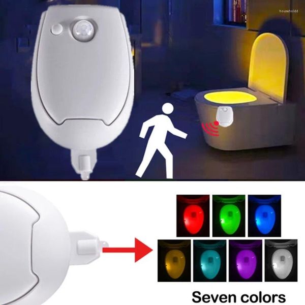 Luces nocturnas HHLZYH PIR Sensor de movimiento Luz de inodoro Lámpara de baño LED 8 colores Iluminación de tazón para baño