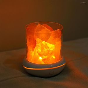 Luces nocturnas Lámpara de sal del Himalaya Piedra USB Aroma Purificador de aire Cambio de color para el escritorio del dormitorio Suministros de decoración de oficina