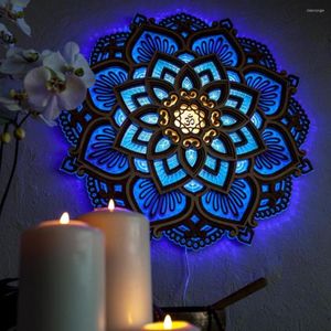 Nachtlichten Home Decor Slaapkamer Licht Mandala Lotus 3D Kleur Veranderende muurhangen plat