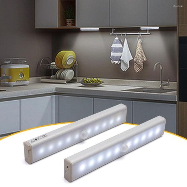 Veilleuses maison USB Rechargeable 10LED PIR capteur de mouvement lumière cuisine placard Induction LED sous armoire avec aimant