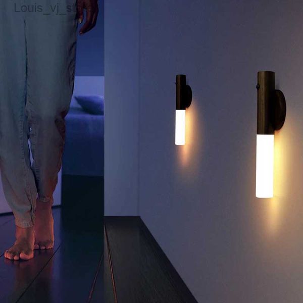 Luces nocturnas Luz nocturna inteligente del cuerpo humano LED recargable pasillo gabinete luz de pared luz de inducción en lámpara de baño doméstica YQ231214