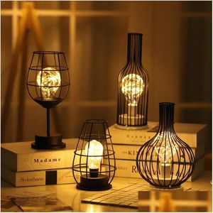 Nachtverlichting Ijzerlicht Vintage Metaaldraad Tafellamp Werkt op Batterijen Zwart Retro Industrieel Mandstijl Bureau Drop Delivery Lighti Otpz8