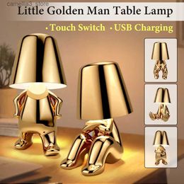 Veilleuses Italie petit homme d'or lampe de Table interrupteur tactile LED veilleuse café Bar chambre décor lampe de lecture cadeau de fête des mères Q231114