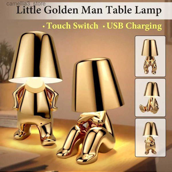 Luces nocturnas Italia Little Golden Man Lámpara de mesa Interruptor táctil LED Luz nocturna Cafetería Bar Dormitorio Decoración Lámpara de lectura Regalo del día de la madre Q231114