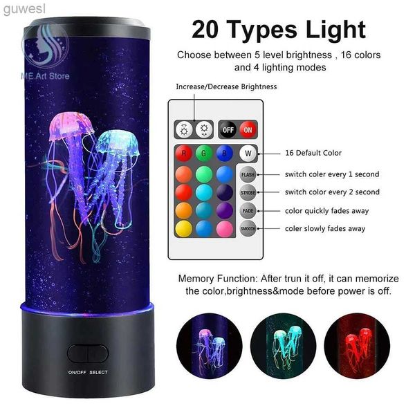 Luces nocturnas Lámpara de medusas que cambia de color Control remoto Tanque de acuario Luz nocturna LED Regalo de cumpleaños Carga USB Luz nocturna Decoración de dormitorio YQ240112