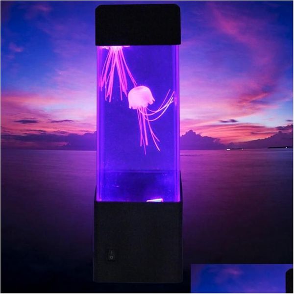 Luces nocturnas Medusas Tanque Luz Acuario Estilo USB Lámpara LED Sensorial Autismo Lava Escritorio Dropshi Drop Entrega Iluminación Interior Otruv