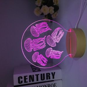 Nachtlichten Kwarflish houten 3D optische illusie LED -lamp 7 kleur acryl hologram tafel bureau thuiskantoor kunstdecoratie licht