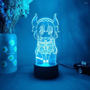 Nachtlichter Kawaii 3D Anime Lampe Miss Kobayashi's Dragon Maid Figur Silhouette Lasergraviertes Acryl LED Aufwärtsbeleuchtung Raumdeko