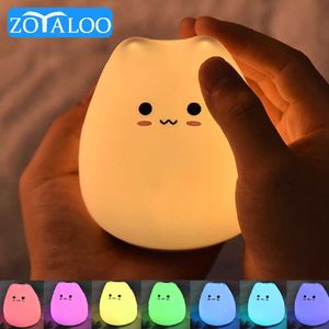 Veilleuses Kawaii LED Veilleuse Chat Lampe Sans Fil Capteur Tactile Silicone Batterie Animal Lumière Enfant Vacances Chambre Bureau Décor Lampe P230331