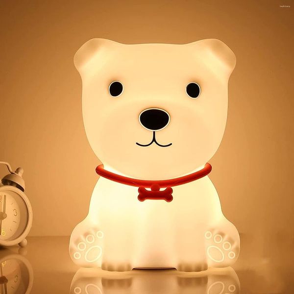 Veilleuses Kawaii Chiot 7 Couleur Changeante Lampe Chien Veilleuses Rechargeable Lumière En Silicone Souple Pour Bébé Fille Mignon Cadeau D'anniversaire