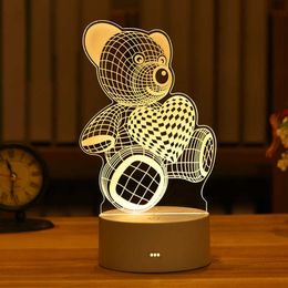 Veilleuses Enfants Veilleuse 3D LED Lampe De Nuit Table Créative Lampe De Chevet Romantique Coeur Ours Lumière Enfants Gril Décor À La Maison Cadeau De Noël P230325