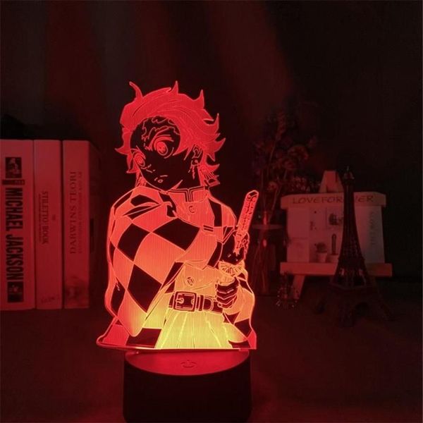 Lumières nocturnes Kimetsu no Yaiba Nezuko Kamado Figure LED Lumière pour décor de chambre Nightlight Child Child Table 3D Lampe Demon Slayer GI216M