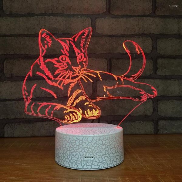 Veilleuses chaton tactile Vision 3D lampe à Led belle bande dessinée jouets pour enfants Usb lumière décoration de la chambre