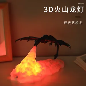 Nachtlichten Nieuwste 3D -geprinte ijs en vuur dinosauruslamp Creatief Nieuwheid verlichting USB LADING Decoratie LED LICHT Geschenk gezond