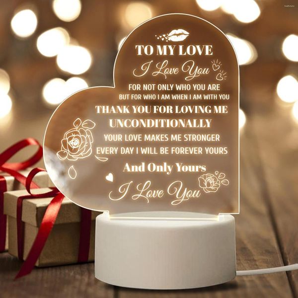 Veilleuses LED Lampe De Chevet Amour En Forme De Coeur Acrylique Ambiance Cadeaux De Mariage Ornements De Bureau Saint Valentin Décorations