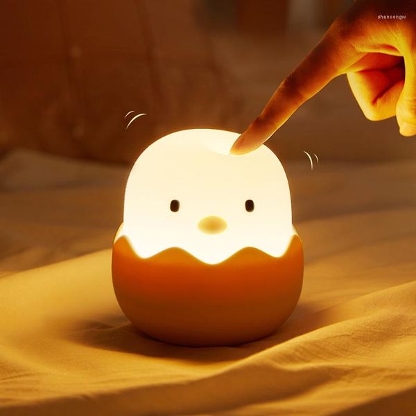 Veilleuses LED enfants lumière coquille d'oeuf poulet lampe USB Rechargeable doux Silicone chambre décoration lampes gradation humeur
