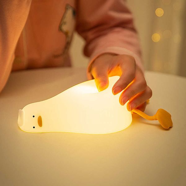 Veilleuses LED enfants veilleuse Rechargeable Silicone Squishy canard lampe enfant vacances cadeau dormir créatif chambre bureau décor lampe P230325