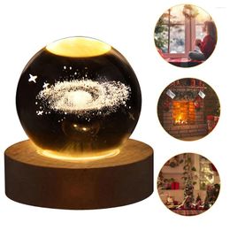 Veilleuses LED boule de cristal lampe en verre 3D gravée petite avec base en bois chargeur USB pour la décoration artistique