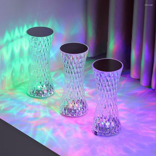 Veilleuses LED cristal lampe de Table projecteur lumière tactile romantique diamant atmosphère 3/16 couleurs USB pour salon décor