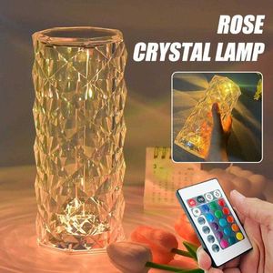 Nachtlichten LED Crystal Tafel Licht Rose Lamp Projector Warm licht Touch Instelbare Romantische diamanten sfeer Licht USB Touch Night Light P230325