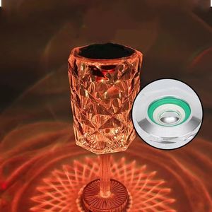 Veilleuses LED lampe de Table en cristal Rose lampe projecteur lumière chaude tactile réglable romantique diamant atmosphère lumière USB tactile veilleuse charge