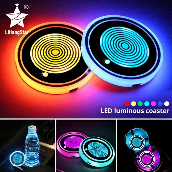 Luces nocturnas LED Portavasos Luz Coche RGB Luminoso USB Recargable Bebida Accesorios Ambiente decorativo