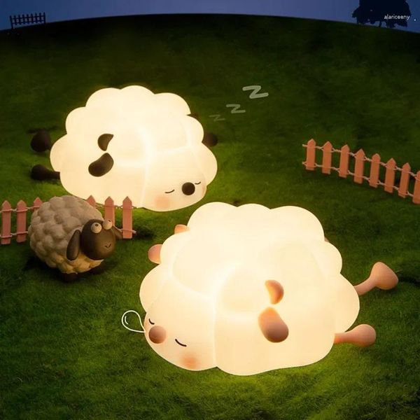 Veilleuses LED en forme de mouton mignon, lampe USB en Silicone, capteur tactile Rechargeable, veilleuse Panda pour décoration de chambre d'enfant