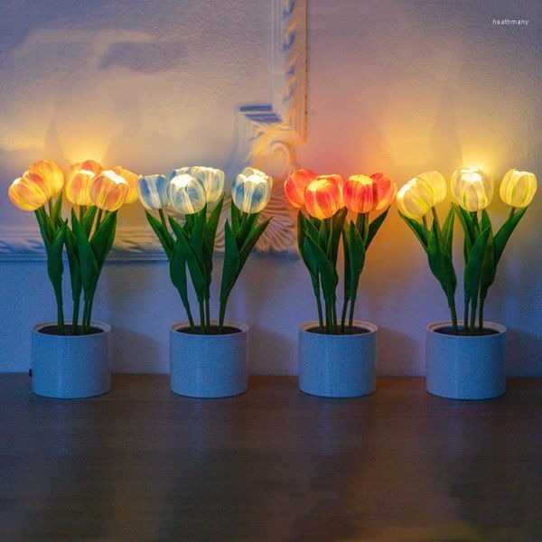 Veilleuses LED fée fleur tulipe USB lampe Rechargeable pour noël année chambre chevet salle de mariage décoration