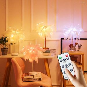 Veilleuses LED plume lumière télécommande lampe de Table batterie/USB atmosphère fée maison chambre fête mariage noël décor