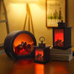 Nachtlichten LED Flame open haard Lantaarn Simulatie Haard Log vlam Effect Lichten USB Batterij aangedreven open haardlamp Kerst ornamenten P230331