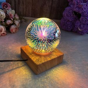 Veilleuses lumière LED 3D cristal feux d'artifice lampe de Table romantique bureau humeur veilleuse verre dôme pour la décoration de noël