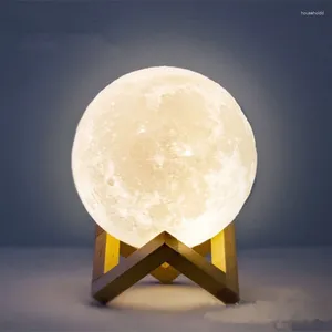 Luces nocturnas Luz LED Lámpara De Luna con estampado 3D con soporte y batería cambio De Color decoración De dormitorio para niños regalos Lampara De