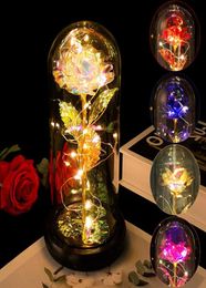 Luces nocturnas LED LED artificial Eternal Rose Beauty The Beast in Glass Gold Foil Flower Valentine039s Día regalo encantado 5917698