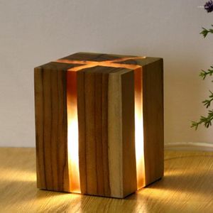 Nachtlichten LED Licht helderheid Verstelbaar plug-and-play gratis decoratief houten crack-effect bureaulamp trouwfeest decor