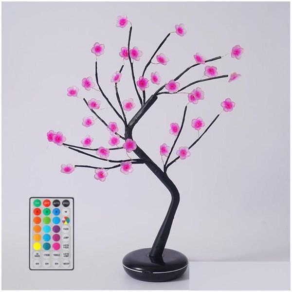 Luces de noche Luz LED Regalo de Navidad RGB Colorf Control remoto Lámpara de ciruelo Árbol con cuentas Bola Dormitorio Decoración Drop Entrega Iluminación OTNVL