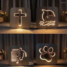 Luces nocturnas, luz LED, lámpara de cruz de madera creativa DC5V, mesa de escritorio blanca cálida alimentada por USB para el hogar, dormitorio de niños, sala de estar