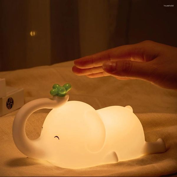 Luces nocturnas Luz LED Lindo elefante Forma de bebé Lámpara de silicona portátil Decoración de dormitorio Niño Hijo Regalo de cumpleaños