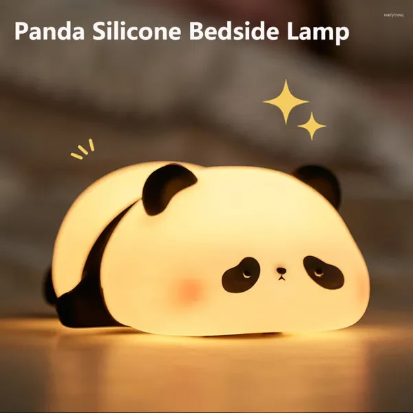 Luces nocturnas Luz LED Linda lámpara de silicona de panda USB Cuerpo recargable Mesa de noche Decoración de la habitación de la sala del bebé