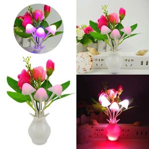 Nachtlichten LED Licht Lumineuze kleurrijke bloemenlamp Intelligente besturing voor thuisslaapkamerdecoratie (US Plug)
