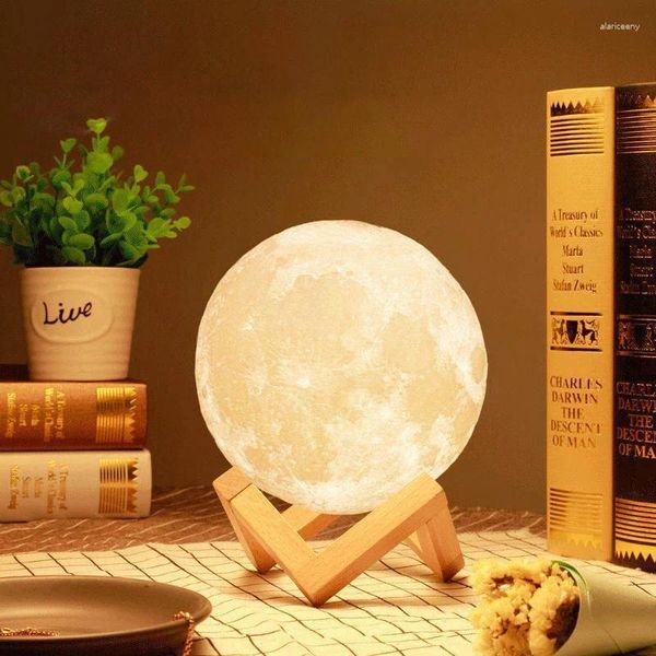 Veilleuses LED rechargeables en 3D avec impression de lune, lampe tactile pour enfants, décoration de table, chambre à coucher, cadeaux d'anniversaire