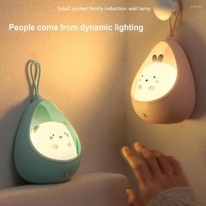 Lumières nocturnes Contrôle de la lumière LED Contrôle mignon Animal Human Induction Lampe pour enfants Chambre Chambre USB Mur de silicone rechargeable Li W5M9