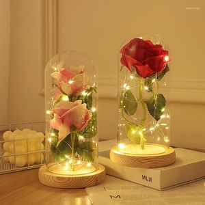 Nachtlichten LED LICHT Simulatie Bloemglas Cover Immortal Rose Ornament Creative Tanabata Valentijnsdag Gift Decor