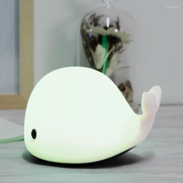 Luces nocturnas Luz LED USB Linda ballena color cambiable lámpara de delfín juguete aplauso para dormitorio de niños 2022