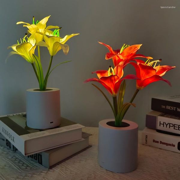 Veilleuses LED Lily Light Simulation Fleur Lampe De Table Décoration De La Maison Ambiance Romantique Cadeau En Pot Pour Bureau/Chambre/Bar/Café