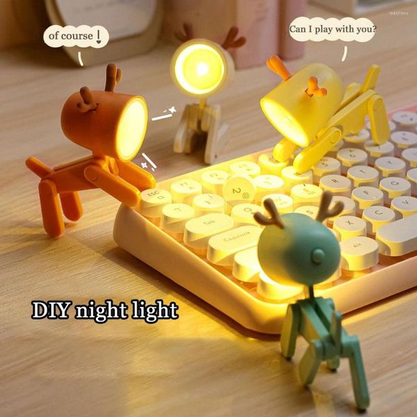 Veilleuses LED Mini dessin animé mignon cerf chien lampes de bureau pliable chambre chevet chambre décor lampe enfants vacances cadeau