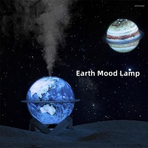 Nachtlichten LED Moon Desk Lamp USB Mute Earth Aardbevochtiger Tafellicht met stand voor slaapkamer Kinderen Kerstdecoratie