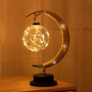 Luces nocturnas LED Moon Sepak Takraw, línea de lámpara, cuerda hecha a mano de ratán, luz de hierro forjado, forma de bola de los deseos, decoración de corazón femenino