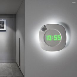 Luces nocturnas LED con Sensor de movimiento, luz de pared, 360 grados, USB, diseño moderno, reloj Digital, interior, cocina, bañera, estudio, regalo decorativo