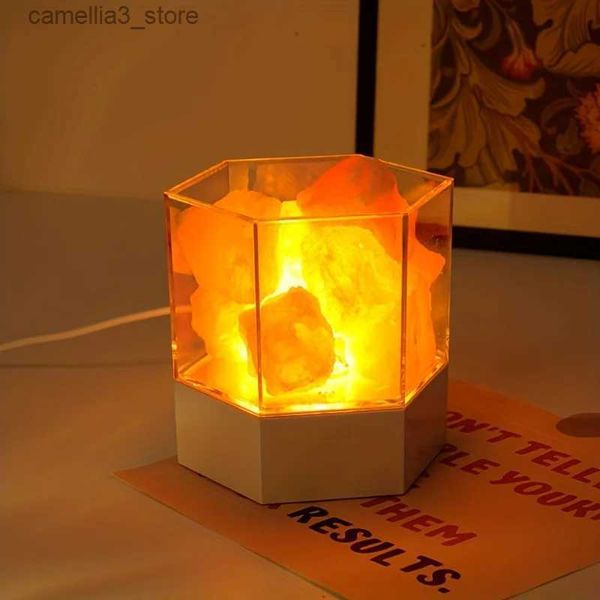 Veilleuses LED Lampe de sel en cristal naturel de l'Himalaya Lampe de nuit en sel gemme Lampe de lave de table Prise USB Méditation Maison Chambre Décoration Chaud Li Q231114